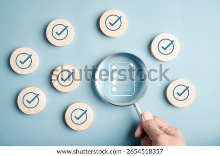 Document form check with checkmarks for approval and guarantee, quality control, validation process, digital verification, checklist review, and compliance.