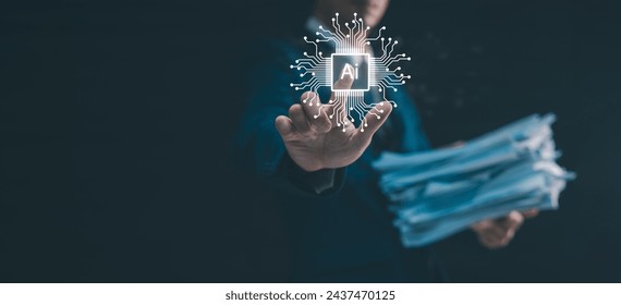 Document management by ai concept,Data analysis of document ai artificial intelligence process Businessman use ai management documents on digital documents on and process automation to efficiently.
