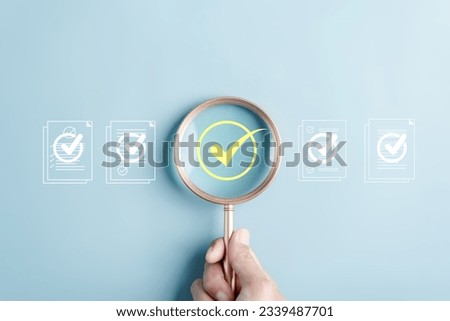 Document Management Checking System, online documentation database and process manage files, Magnifier check and focus to document folder, documentation. Corporate business technology concept.