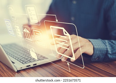 Document management concept, Businessman using computer to document management concept, online documentation database and digital file storage system or software, records keeping, database technology - Shutterstock ID 2251673571