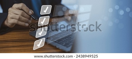 Document management concept, Businessman using computer to document management concept, online documentation database and digital file storage system or software, records keeping, database technology