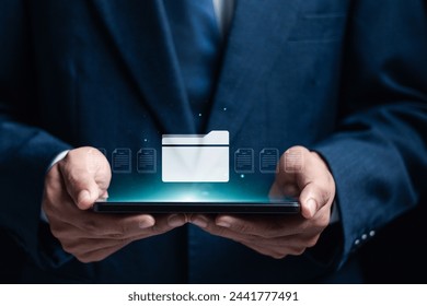 Document management concept. Electronic documents, Document management system and process automation. Search and managing files online document database.