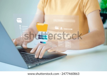 Document management concept. Electronic documents, Document management system and process automation. Search and managing files online document database.	
