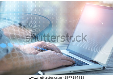 Document management concept, hands on laptop keyboard