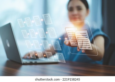 document management concept with icons on virtual screen, ERP Document Management System, documents management on cloud technology - Shutterstock ID 2219158245