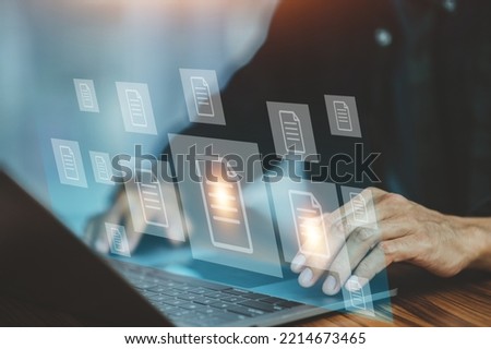 document management concept, online documentation database technology, document management design for business technology background