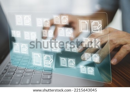 document management concept, online documentation database technology, document management design for business technology background