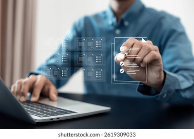 Document management concept , Process automation to efficiently manage files. Online documentation database and document management system .