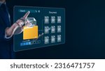 Document management and network system concept. Businessman use smart tablet loading documents in online archives ,Document management Storage and technology on digital document paperless operation.