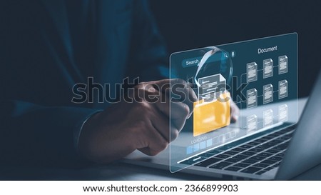 Document management and network system concept. Businessman use smart tablet loading documents in online archives ,Document management Storage and technology on digital document paperless operation.