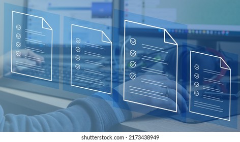 Document management, online database and documentation, digital file storage, software, record keeping, database technology, file access, sharing
documents. - Shutterstock ID 2173438949