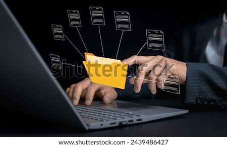 Document management system concept, (DMS), software to store, organize, track, and manage digital documents. Centralized repository for efficient creation, storage, retrieval, and distribution.
