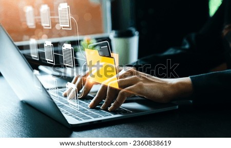 Document Management System concept. Enterprise content management, Digital asset management, Document imaging, Workflow, Records management, Online document file data software for efficient archiving.