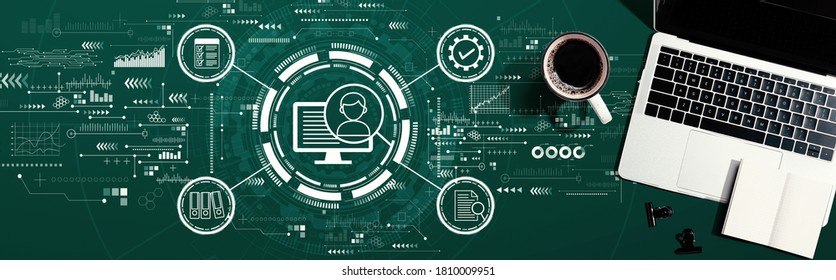 Document Management System Concept With A Laptop Computer On A Desk