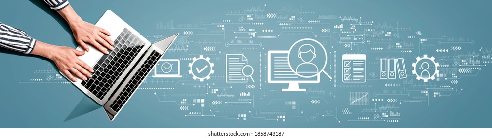 Document Management System Concept With Person Using A Laptop Computer