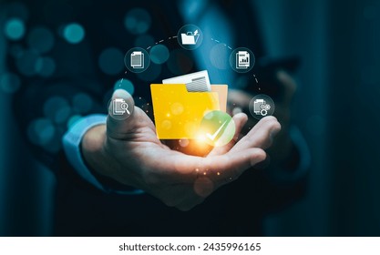 Document management system concept, software system for managing documents, information, organization. stores, searches, shares, controls data access, boosting efficiency and reducing data loss risks. - Powered by Shutterstock