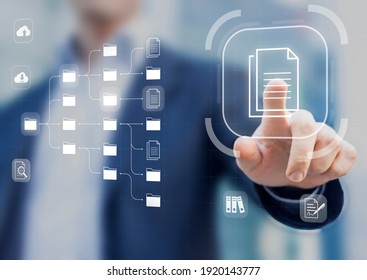 Document Management System (DMS) In Addition To Digitization And Process Automation To Efficiently Manage Files, Knowledge And Documentation In Enterprise With ERP. Corporate Business Technology