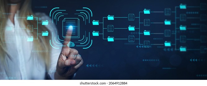 Document management system or DMS. Automation software to archiving and efficiently manage  and information files. Knowledge and documentation corporate. Internet Technology Concept. - Shutterstock ID 2064912884