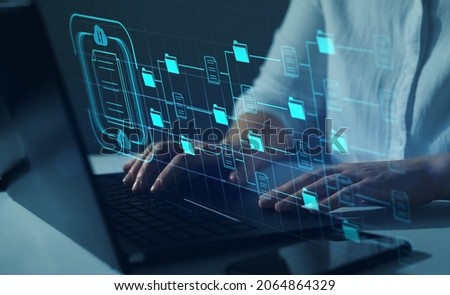 Document Management System (DMS). Automation software to archiving and efficiently manage  and information files. Internet Technology Concept. Foto stock © 