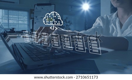 Document Management System DMS cloud computing Artificial Intelligence AI learning, Developer training a machine learning model cloud-based data documents stored on a secure cloud network.