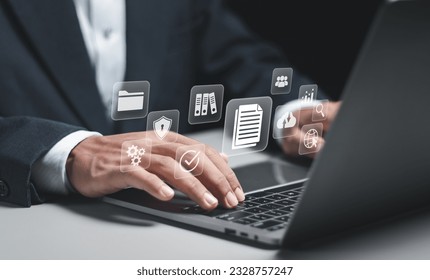 Document management  system (DMS) concept, records keeping, file access, online documentation database and digital file storage system.