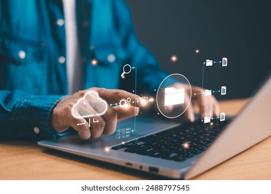Document Management System, DMS concept. Software process store, data organize workflow, file folder track and manage digital document. Centralized repository for efficient creation, database storage