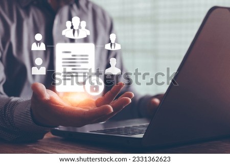 Document management system (DMS) and Corporate data management system and document management concept with secured access. documents in hand technology on digital document paperless operation.