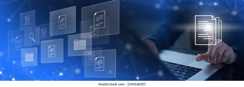 Document Management System (DMS) Online Document Database and automated processes to manage files, and documents in an organization effectively with ERP, enterprise business technology. - Powered by Shutterstock