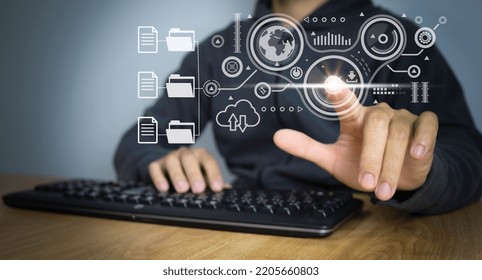 Document Management System (DMS), online documentation database and process automation to efficiently manage files, knowledge and documentation in enterprise with ERP. Corporate business technology.