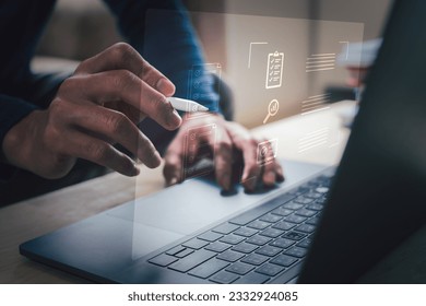 Document Management System (DMS), online documentation database and process automation to efficiently manage files, knowledge and documentation in enterprise with ERP. Corporate business technology. - Powered by Shutterstock