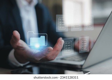 Document Management System (DMS), online documentation database and process automation to efficiently manage files, knowledge and documentation in enterprise with ERP. Corporate business technology.