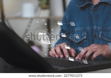 Document Management System (DMS), online documentation database and process automation to efficiently manage files, knowledge and documentation in enterprise with ERP. Corporate business technology.