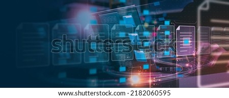 Document Management System or DMS setup by IT consultant with modern computer are searching managing information and corporate files.Business processing,Software for archiving concept.