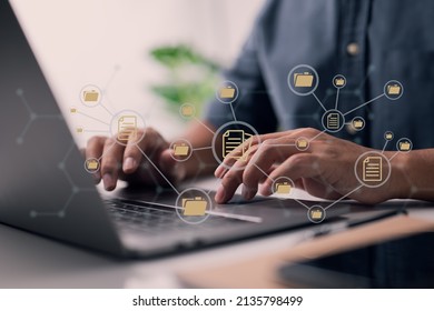 Document Management System, or DMS for short. A laptop is being used by an IT consultant. Theoretical Model of the Internet. Information file management and archiving automation software.