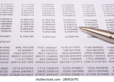 Document with numbers and pen, close up view