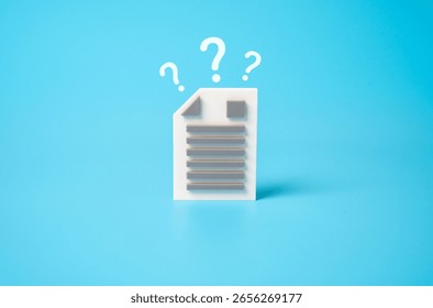 Document and question marks. FAQ on submitting a package of documents. User confusion, incomplete forms.Legal ambiguity, document preparation issues. Clarification in administrative processes.