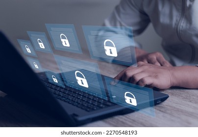 Document secure confidential access concept.Private data and personal data protection. Document Management System (DMS). Internet Technology Concept.