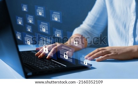 Document secure confidential access concept.Private data and personal data protection. Document Management System (DMS). Internet Technology Concept.

