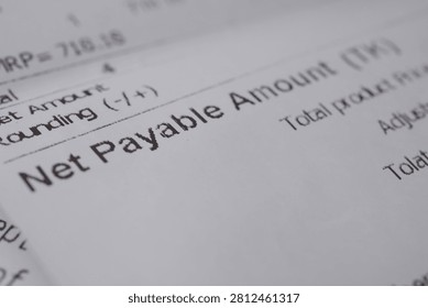 A document shows net payable amount for a purchase with details.