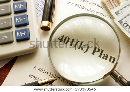Document with title 401k plan on a table.