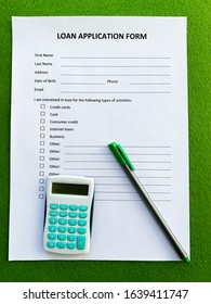Document with title loan application form, top view