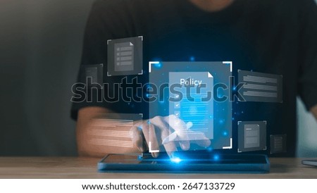 document verification concept ,Businessman checking the steps through document with a list of checkboxes ,legal advice ,ethics concept ,Rules and policies ,Terms and conditions ,policy management