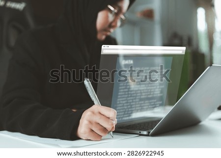 Document writing software. Business text editing and word processing. Businesswoman typing on laptop computer keyboard.