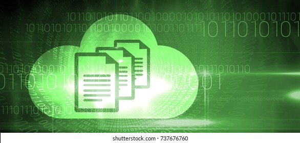 Documents inside cloud against spiral of shiny binary code