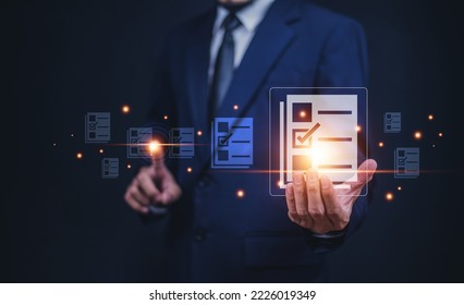 Documents management information system concept, Businessman using visual screen internet for Documents management information system and ERP program data directory in company, ERP document management