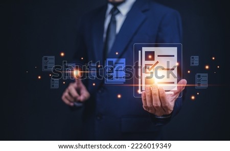 Documents management information system concept, Businessman using visual screen internet for Documents management information system and ERP program data directory in company, ERP document management