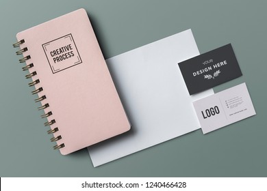 Documents, name cards and notebook mockups