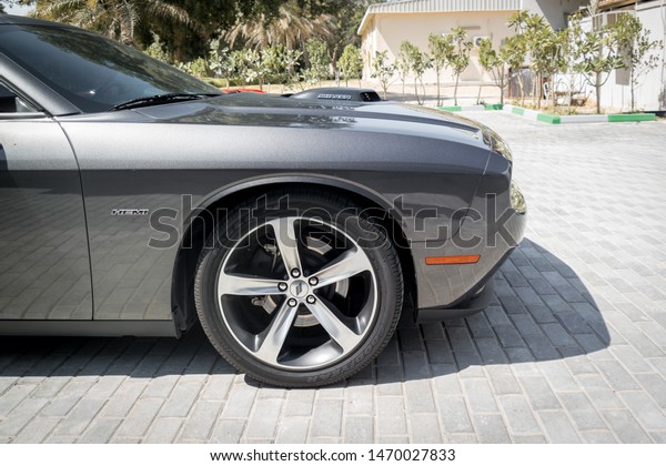 Dodge Challenger in a shinny\
Gray color (silver) - Modified V8 engine\
- Abu Dhabi, UAE July 07,\
2019
