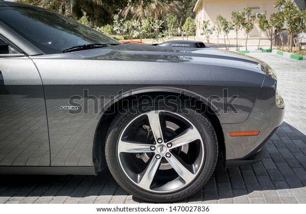 Dodge Challenger in a shinny\
Gray color (silver) - Modified V8 engine\
- Abu Dhabi, UAE July 07,\
2019