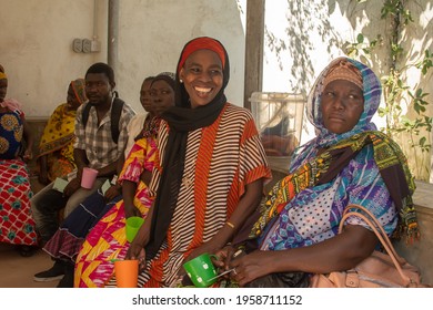 Dodoma, Tanzania. 10-10-2018. Portrait Of A Black Muslim Woman Smiling Waiting To Receive Medical Assistance N The Hospital In A Rural Area Of The Tanzania.